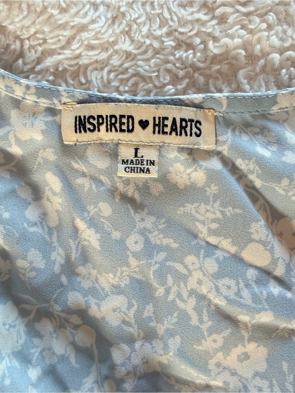 Inspired Hearts Light Blue & White Floral V-Neck Tiered Dress - Picture 7 of 11